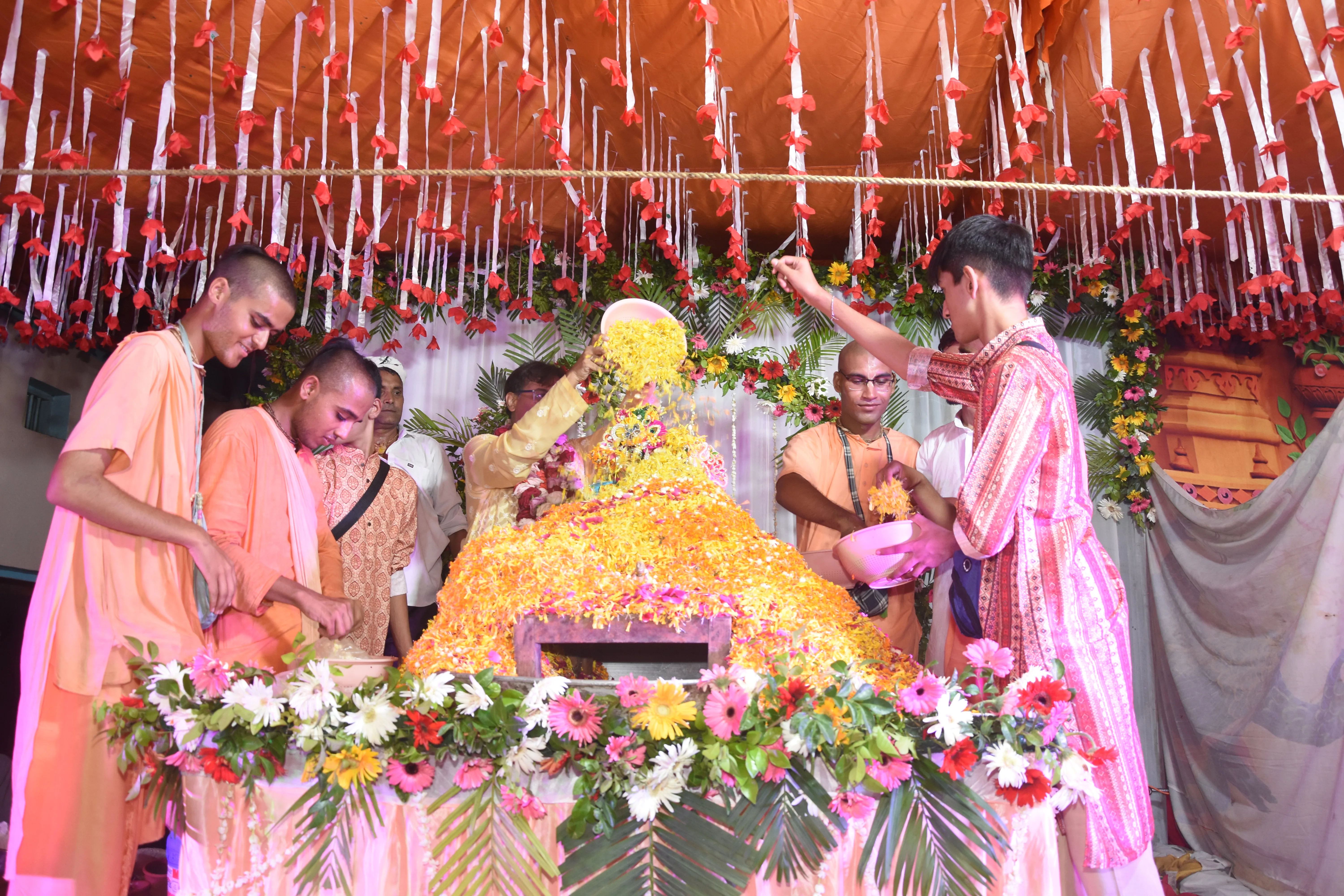 Offerings being prepared for the Maha Abhishek